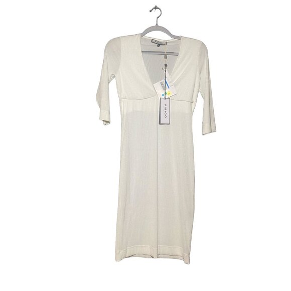 Fisico Ribbed Deep‎ V-Neck White Dress S - Picture 1 of 4
